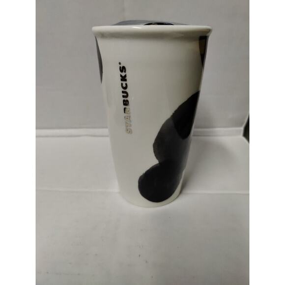 Starbucks 2014 Black Dots/Spots Metallic Silver Travel Mug with Lid - 10 Ounces - Picture 2 of 11